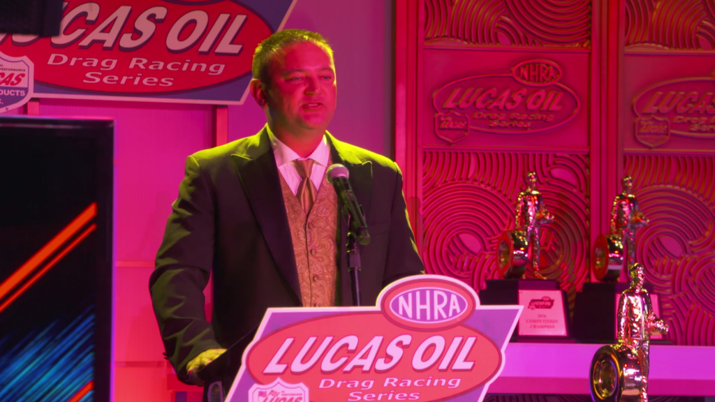 Nick Folk Speaks at the NHRA Awards Ceremony; Crowned Super Comp World